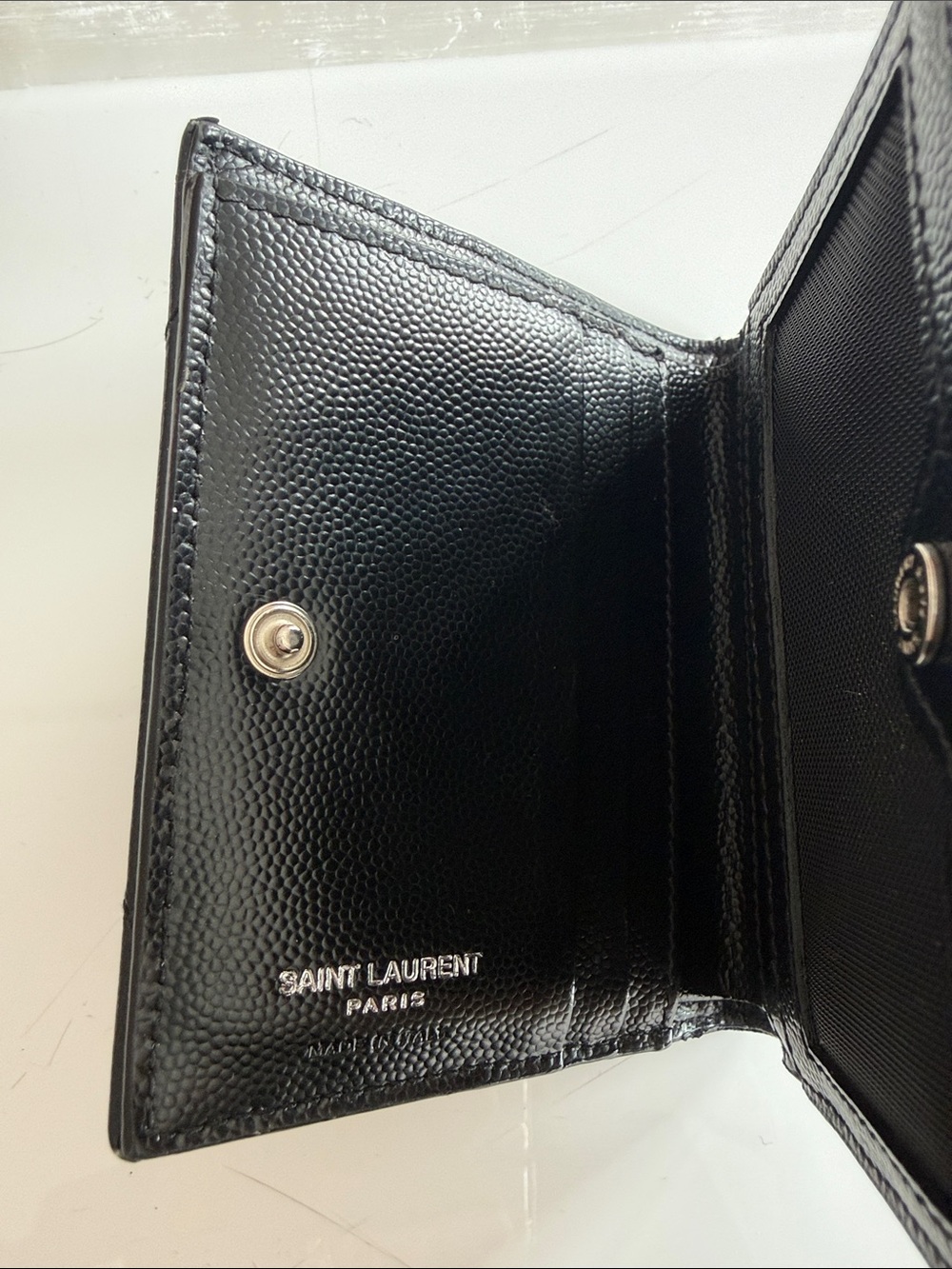 Saint Laurent Cassandre Matelasse Chevron Quilted bi fold wallet Silver Logo - Picture 16 of 17